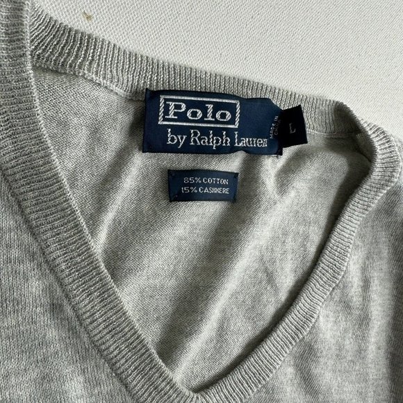Polo Ralph Lauren Cotton/Cashmere Blend V-Neck Sweater Gray Mens Size LARGE - Picture 5 of 9